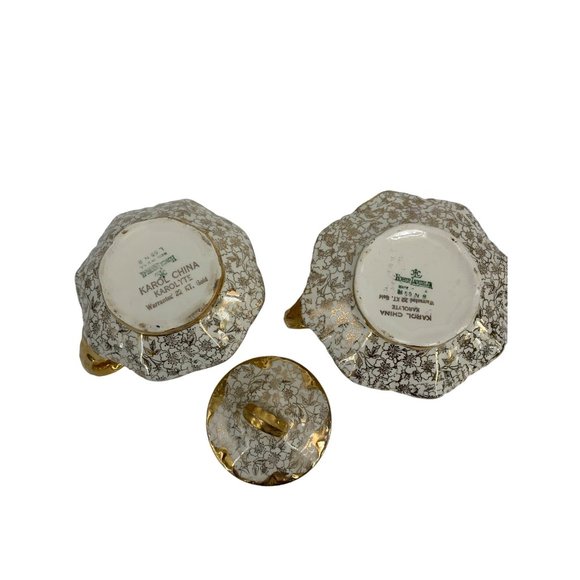 Karol China Homer Laughlin Gold Cream Sugar Set Rythym VTG USA 6569 Karolyte - Picture 7 of 10